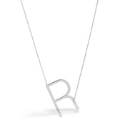 SILVER LETTER R INITIAL CHARM NECKLACE  # HNN90628R Rhodium(OE8)