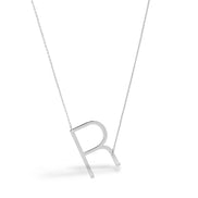 SILVER LETTER R INITIAL CHARM NECKLACE  # HNN90628R Rhodium(OE8)