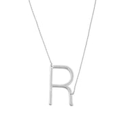 SILVER LETTER R INITIAL CHARM NECKLACE  # HNN90628R Rhodium(OE8)