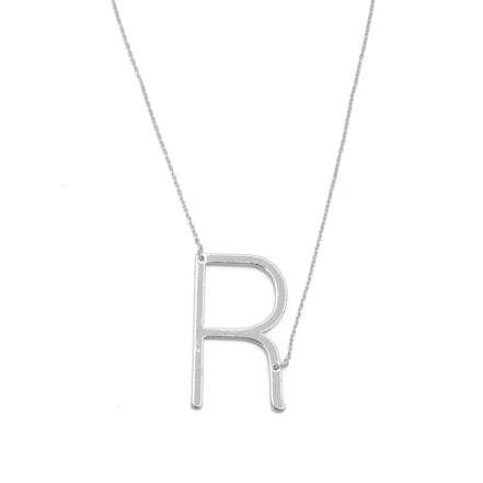 SILVER LETTER R INITIAL CHARM NECKLACE  # HNN90628R Rhodium(OE8)