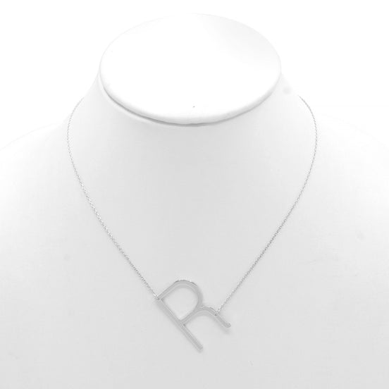 SILVER LETTER R INITIAL CHARM NECKLACE  # HNN90628R Rhodium(OE8)