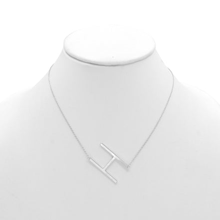 SILVER LETTER H INITIAL CHARM NECKLACE # HNN90629R Rhodium(OE4)