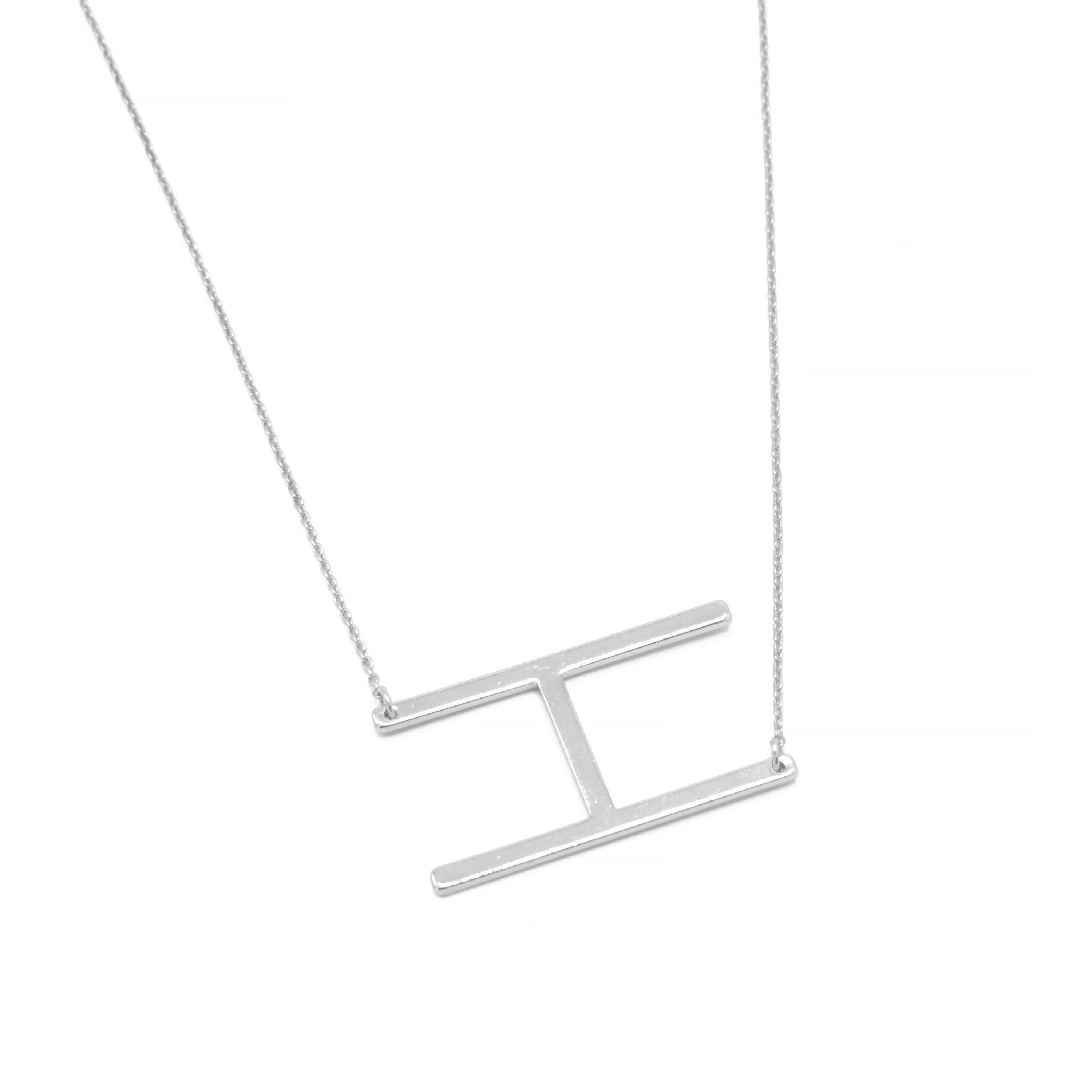 SILVER LETTER H INITIAL CHARM NECKLACE # HNN90629R Rhodium(OE4)