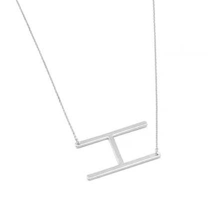 SILVER LETTER H INITIAL CHARM NECKLACE # HNN90629R Rhodium(OE4)