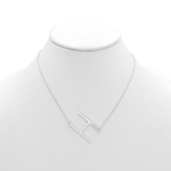 SILVER LETTER H INITIAL CHARM NECKLACE # HNN90629R Rhodium(OE4)