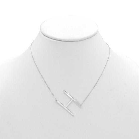 SILVER LETTER H INITIAL CHARM NECKLACE # HNN90629R Rhodium(OE4)