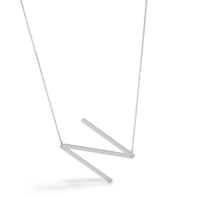 SILVER LETTER N INITIAL CHARM NECKLACE # HNN90632R Rhodium(OF15)