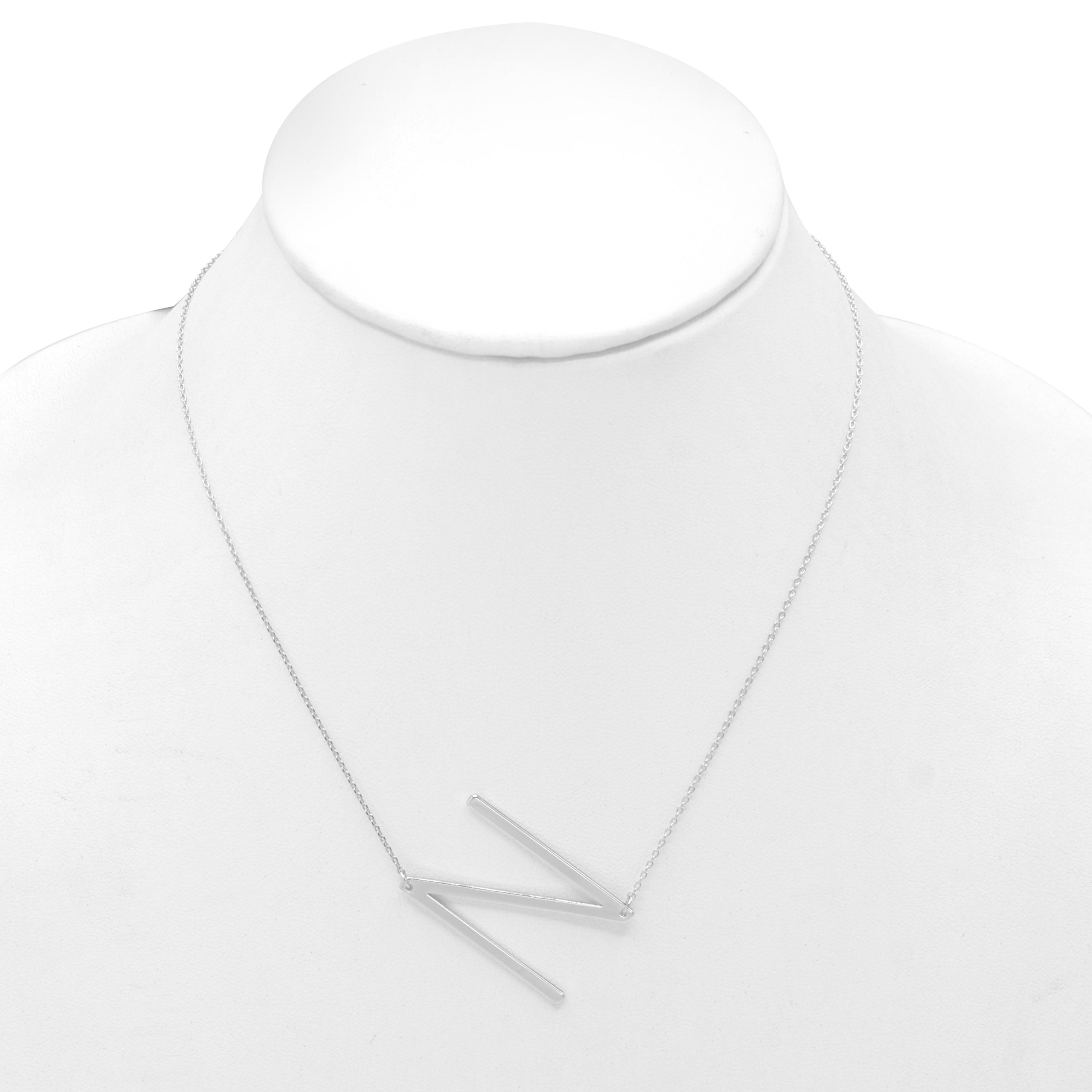 SILVER LETTER N INITIAL CHARM NECKLACE # HNN90632R Rhodium(OF15)