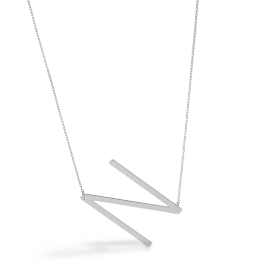 SILVER LETTER N INITIAL CHARM NECKLACE # HNN90632R Rhodium(OF15)