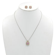 Two-Tone Rose Crystal  Square Pendant Necklace And Earrings Set#JJSET-1959RO(AF22)