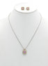 Two-Tone Rose Crystal  Square Pendant Necklace And Earrings Set#JJSET-1959RO(AF22)