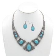 OXIDIZE SILVER TURQUOISE EARRINGS AND NECKLACE SET#HNN+E1399S/TQ(LC26)