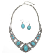 OXIDIZE SILVER TURQUOISE EARRINGS AND NECKLACE SET#HNN+E1399S/TQ(LC26)