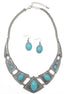 OXIDIZE SILVER TURQUOISE EARRINGS AND NECKLACE SET#HNN+E1399S/TQ(LC26)