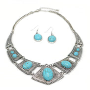 OXIDIZE SILVER TURQUOISE EARRINGS AND NECKLACE SET#HNN+E1399S/TQ(LC26)