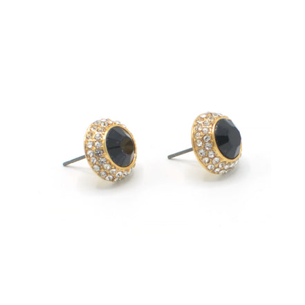 GOLD BLACK CRYSTAL RHINESTONE POST EARRINGS#HNE87183GDJT (SD15)