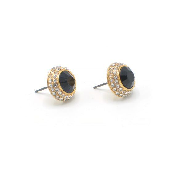GOLD BLACK CRYSTAL RHINESTONE POST EARRINGS#HNE87183GDJT (SD15)