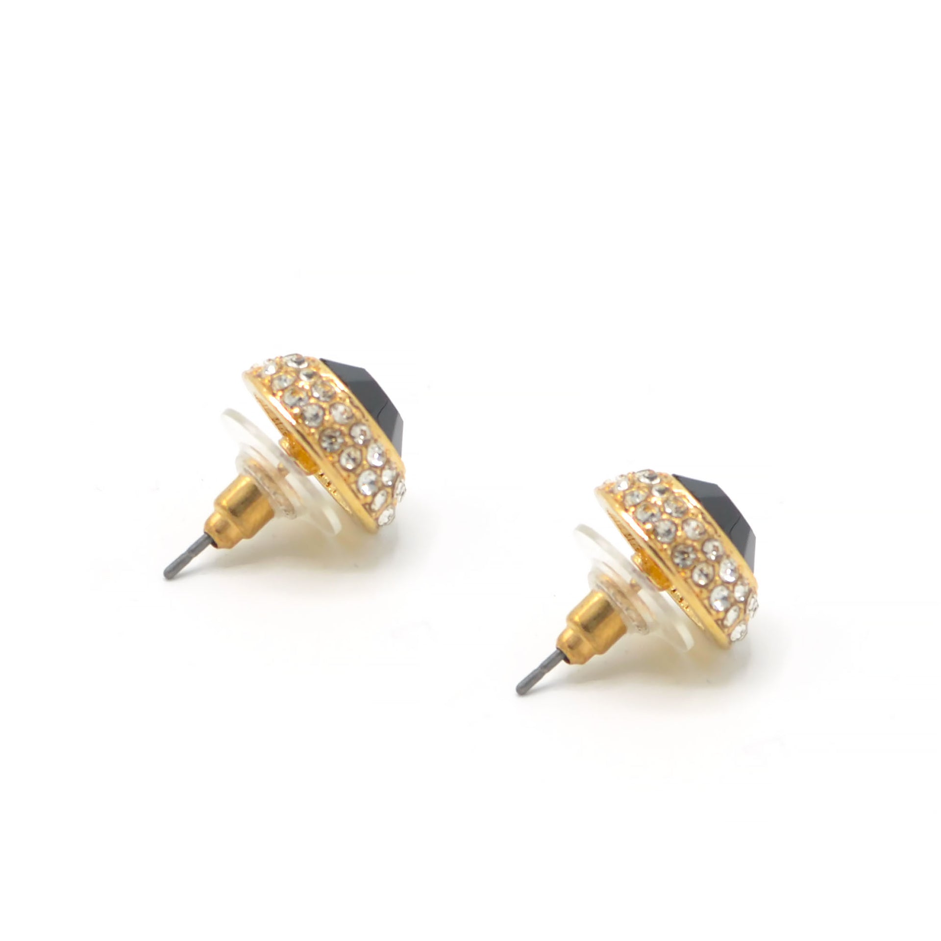 GOLD BLACK CRYSTAL RHINESTONE POST EARRINGS#HNE87183GDJT (SD15)