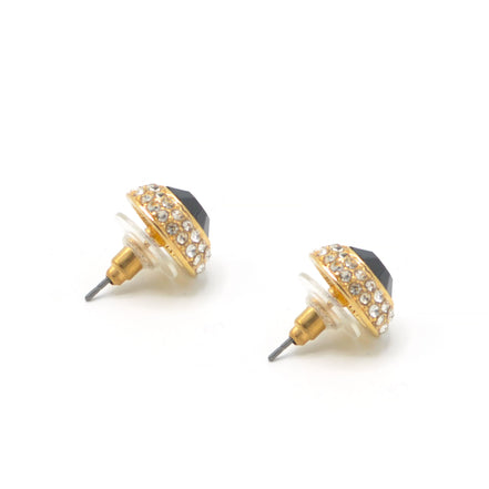 GOLD BLACK CRYSTAL RHINESTONE POST EARRINGS#HNE87183GDJT (SD15)