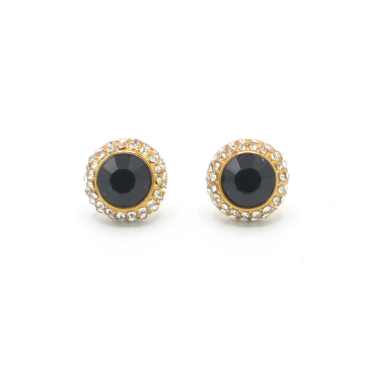 GOLD BLACK CRYSTAL RHINESTONE POST EARRINGS#HNE87183GDJT (SD15)