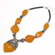 SILVER AMBER AND BROWN RESIN BEADS NECKLACE#FWNK-2109-01(IG2)
