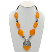 SILVER AMBER AND BROWN RESIN BEADS NECKLACE#FWNK-2109-01(IG2)