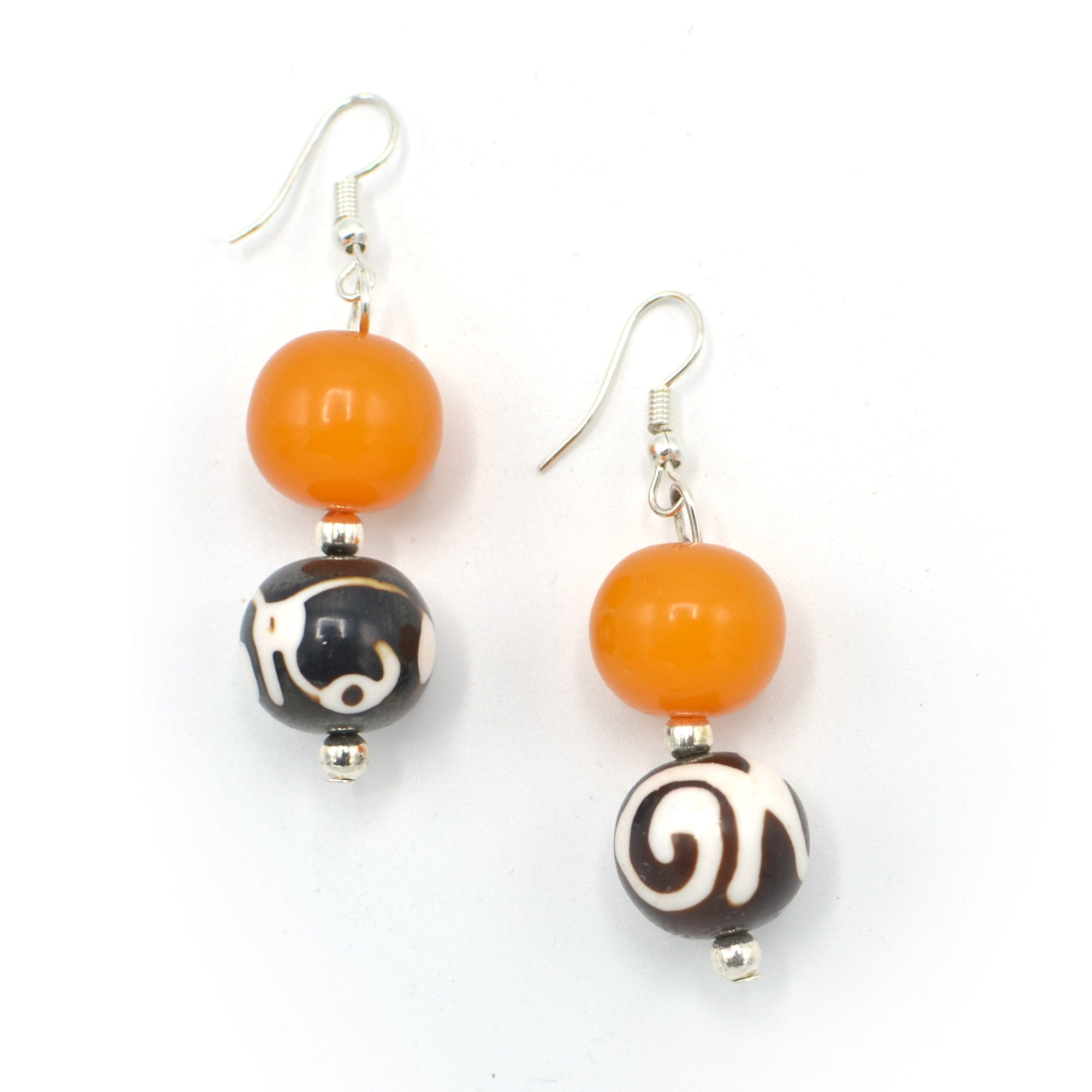 Yellowest Amber and Brown Beads Drop Earrings#FWNK-2109-01-ER(LH27)