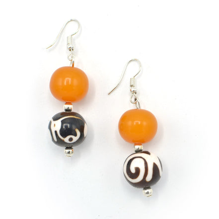 Yellowest Amber and Brown Beads Drop Earrings#FWNK-2109-01-ER(LH27)