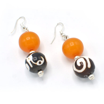 Yellowest Amber and Brown Beads Drop Earrings#FWNK-2109-01-ER(LH27)