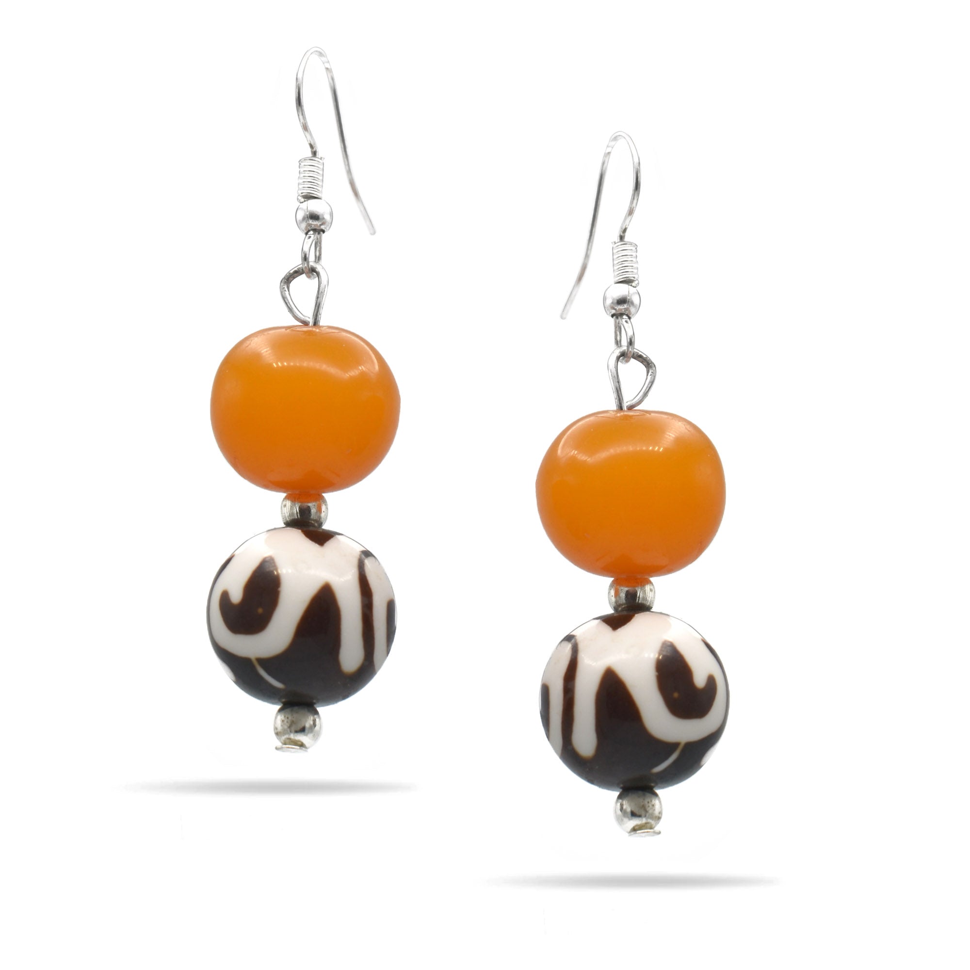 Yellowest Amber and Brown Beads Drop Earrings#FWNK-2109-01-ER(LH27)