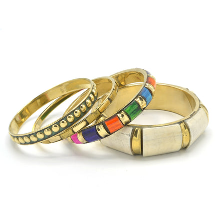 GOLD BRASS WOOD AND RESIN 4 PCS MULTICOLOR BANGLE SET#FWNK-2109-12