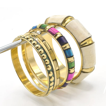 GOLD BRASS WOOD AND RESIN 4 PCS MULTICOLOR BANGLE SET#FWNK-2109-12