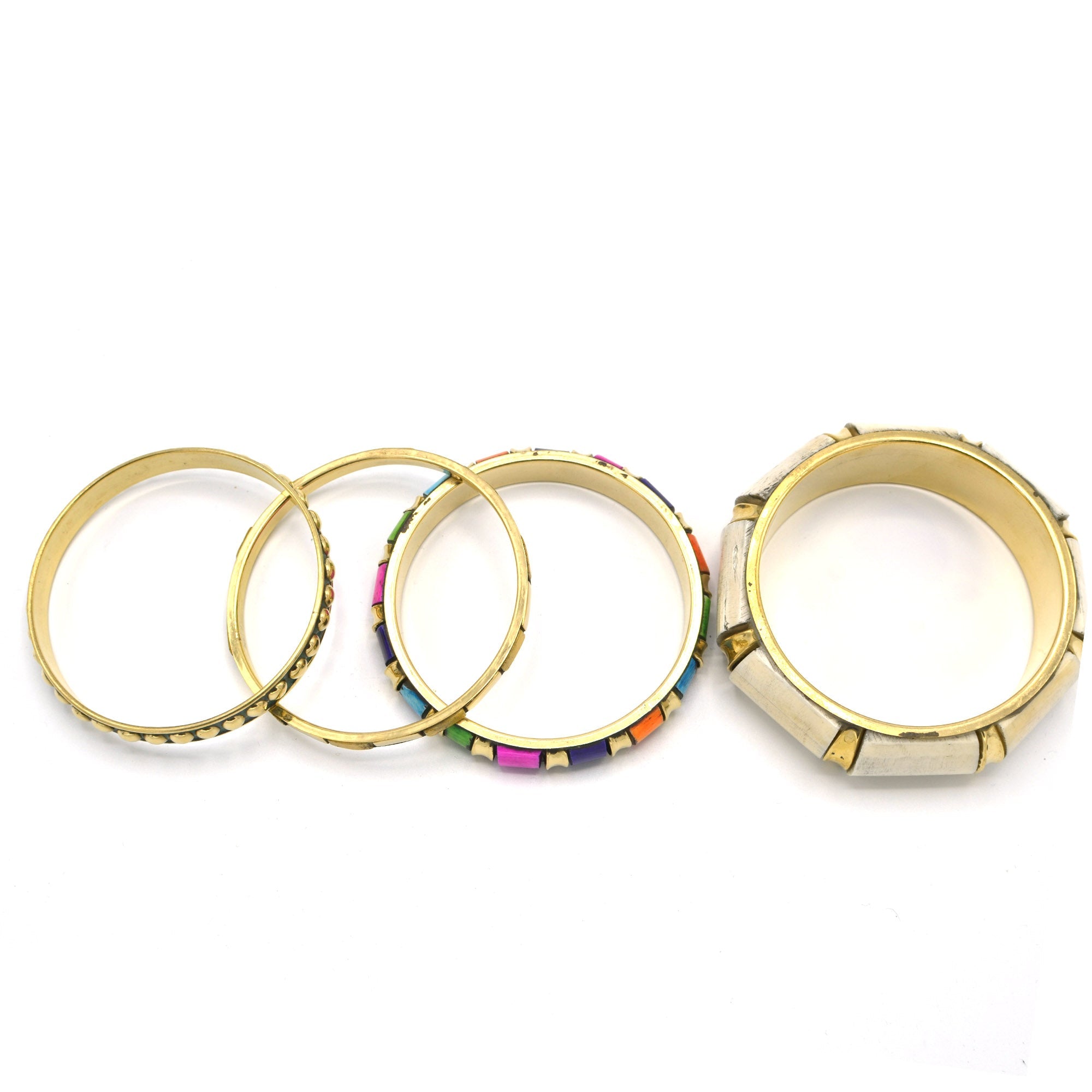 GOLD BRASS WOOD AND RESIN 4 PCS MULTICOLOR BANGLE SET#FWNK-2109-12