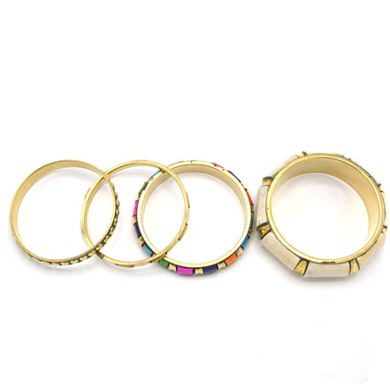 GOLD BRASS WOOD AND RESIN 4 PCS MULTICOLOR BANGLE SET#FWNK-2109-12