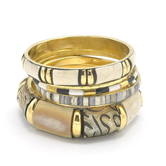 GOLD BRASS WOOD AND RESIN 4 PCS BANGLE SET#FWNK-2109-14