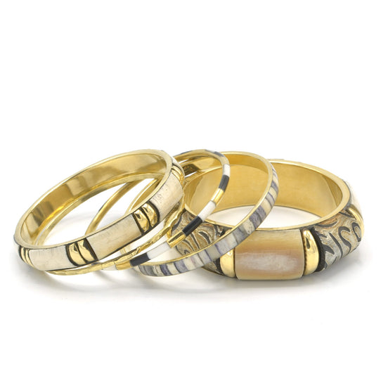 GOLD BRASS WOOD AND RESIN 4 PCS BANGLE SET#FWNK-2109-14