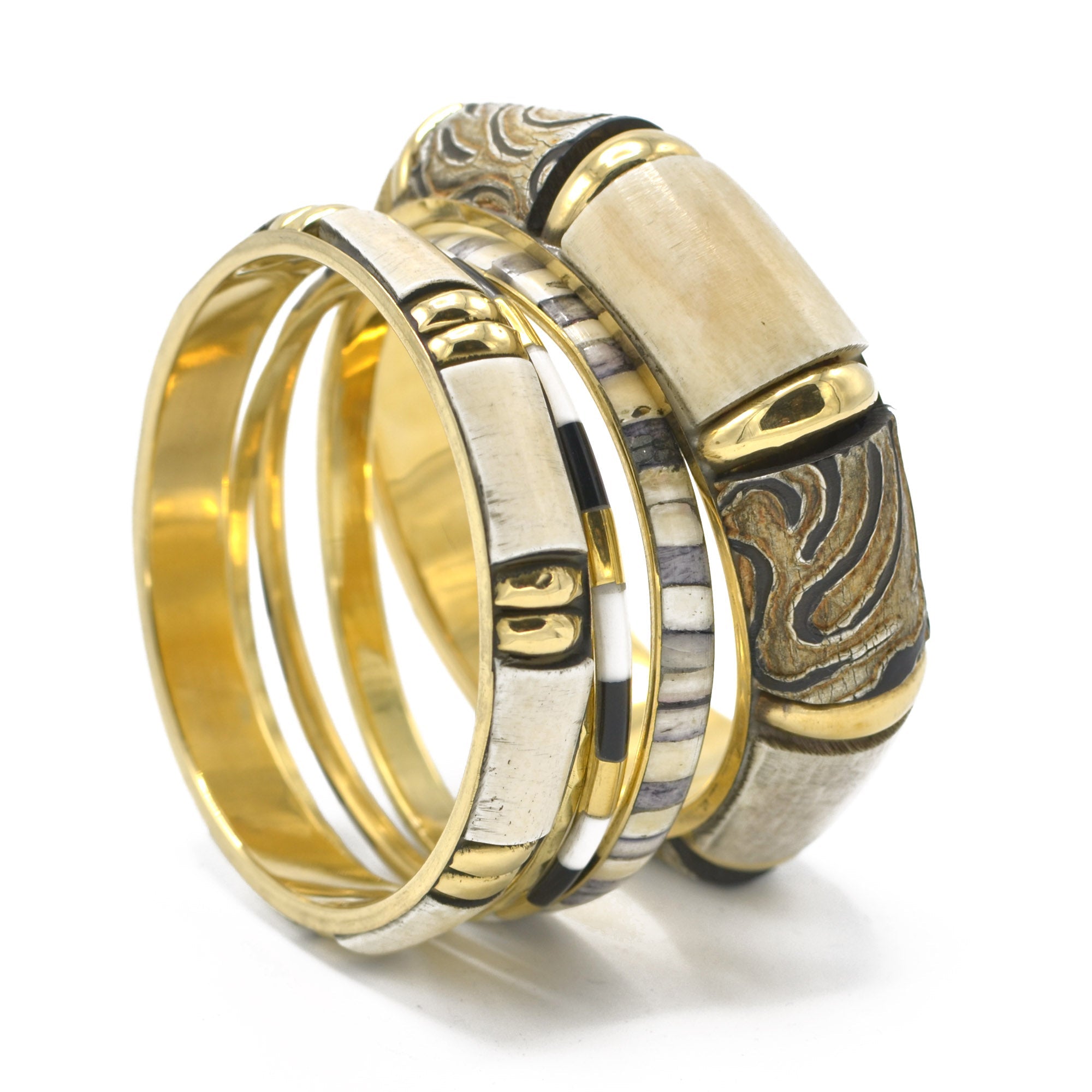 GOLD BRASS WOOD AND RESIN 4 PCS BANGLE SET#FWNK-2109-14