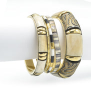 GOLD BRASS WOOD AND RESIN 4 PCS BANGLE SET#FWNK-2109-14