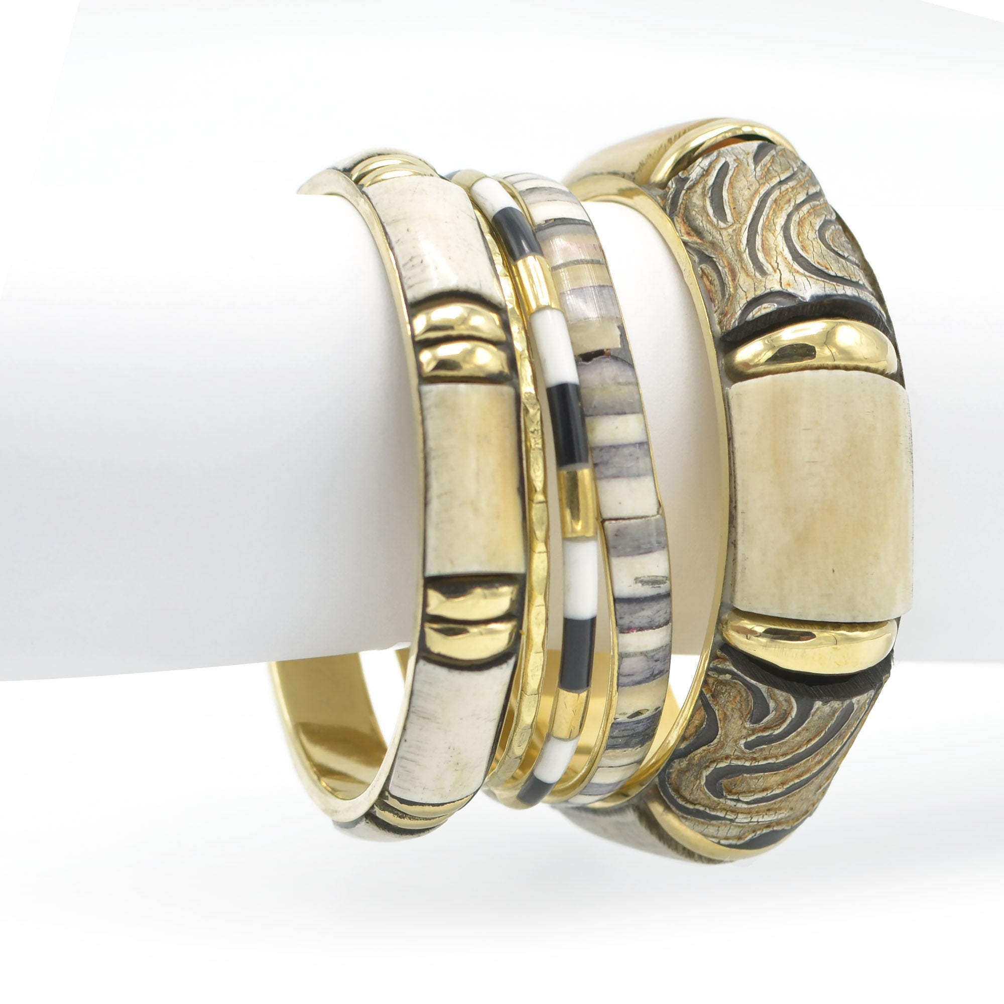 GOLD BRASS WOOD AND RESIN 4 PCS BANGLE SET#FWNK-2109-14