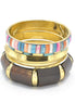 GOLD BRASS WOOD AND RESIN MULTICOLOR 4 PCS BANGLE SET#FWNK-2109-17(EA3)