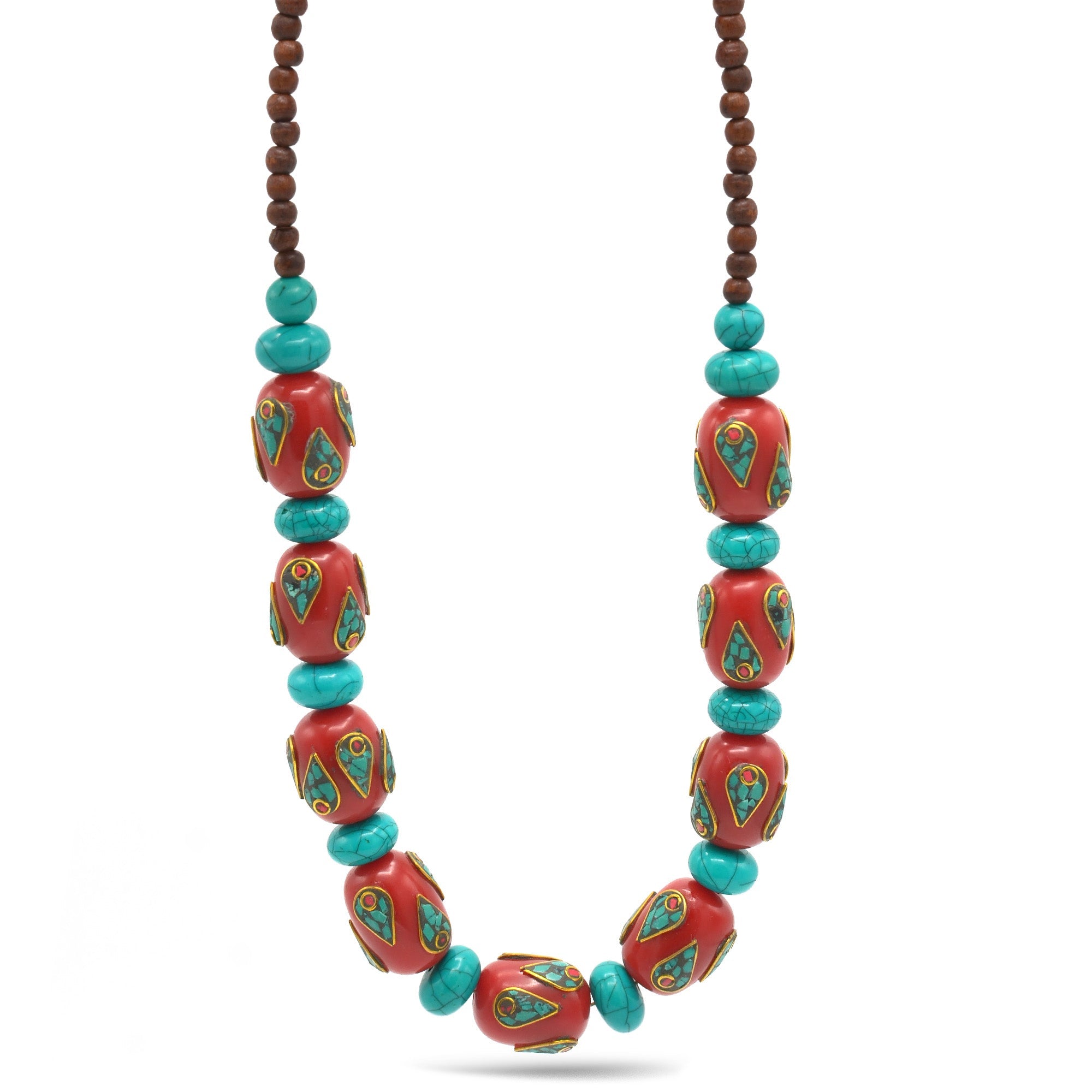 TURQUOISE AND CORAL BIG BEADS NECKLACE #FWNK-2109-26