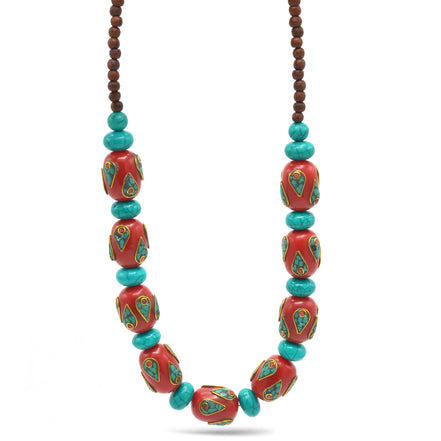 TURQUOISE AND CORAL BIG BEADS NECKLACE #FWNK-2109-26