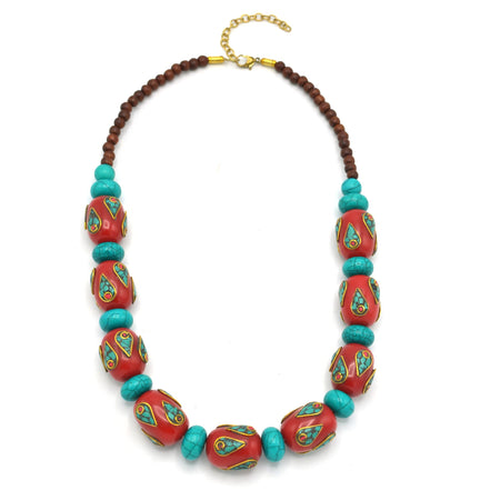 TURQUOISE AND CORAL BIG BEADS NECKLACE #FWNK-2109-26