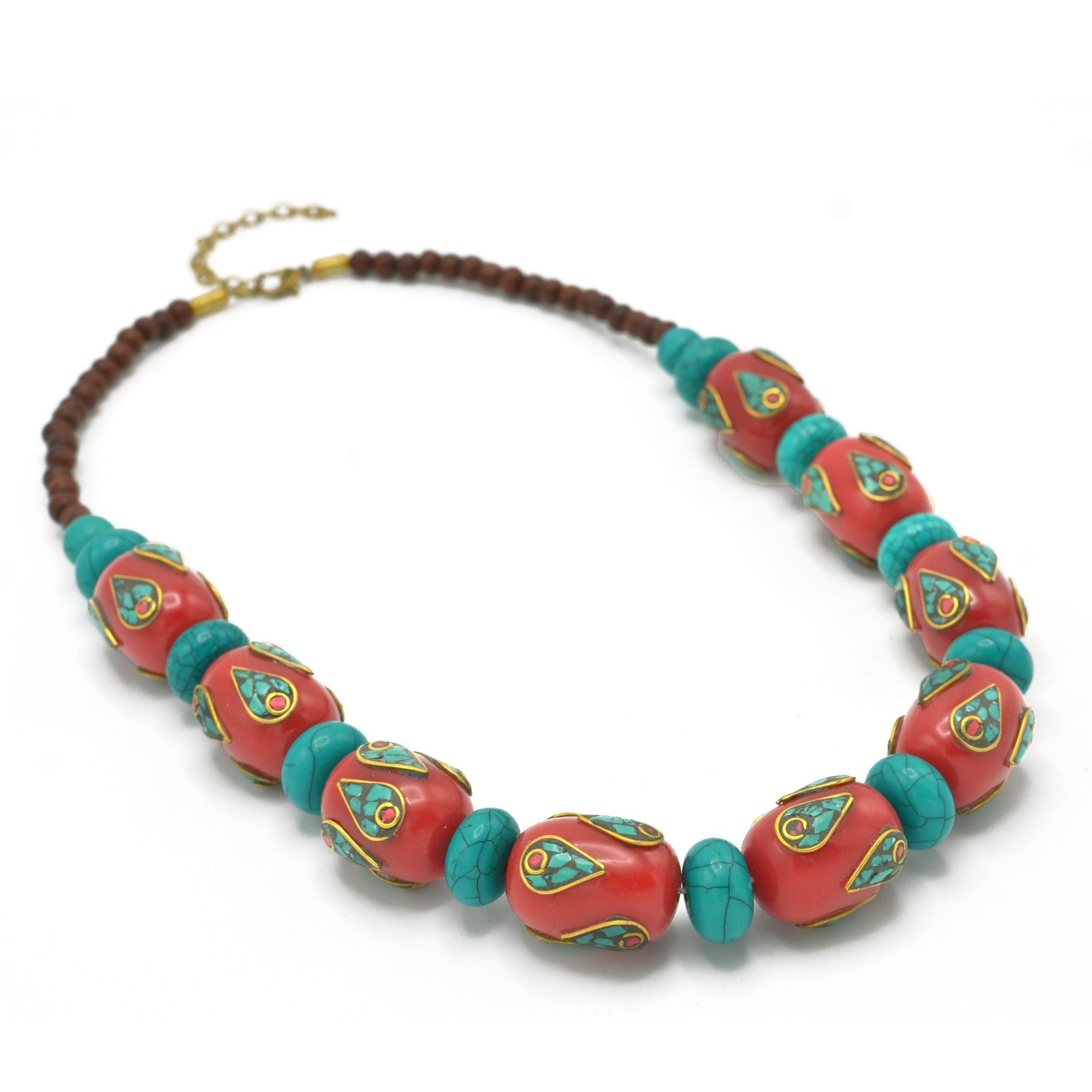TURQUOISE AND CORAL BIG BEADS NECKLACE #FWNK-2109-26