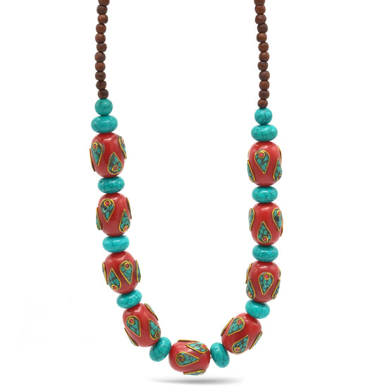 TURQUOISE AND CORAL BIG BEADS NECKLACE #FWNK-2109-26