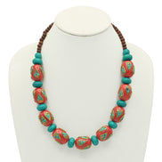 TURQUOISE AND CORAL BIG BEADS NECKLACE #FWNK-2109-26