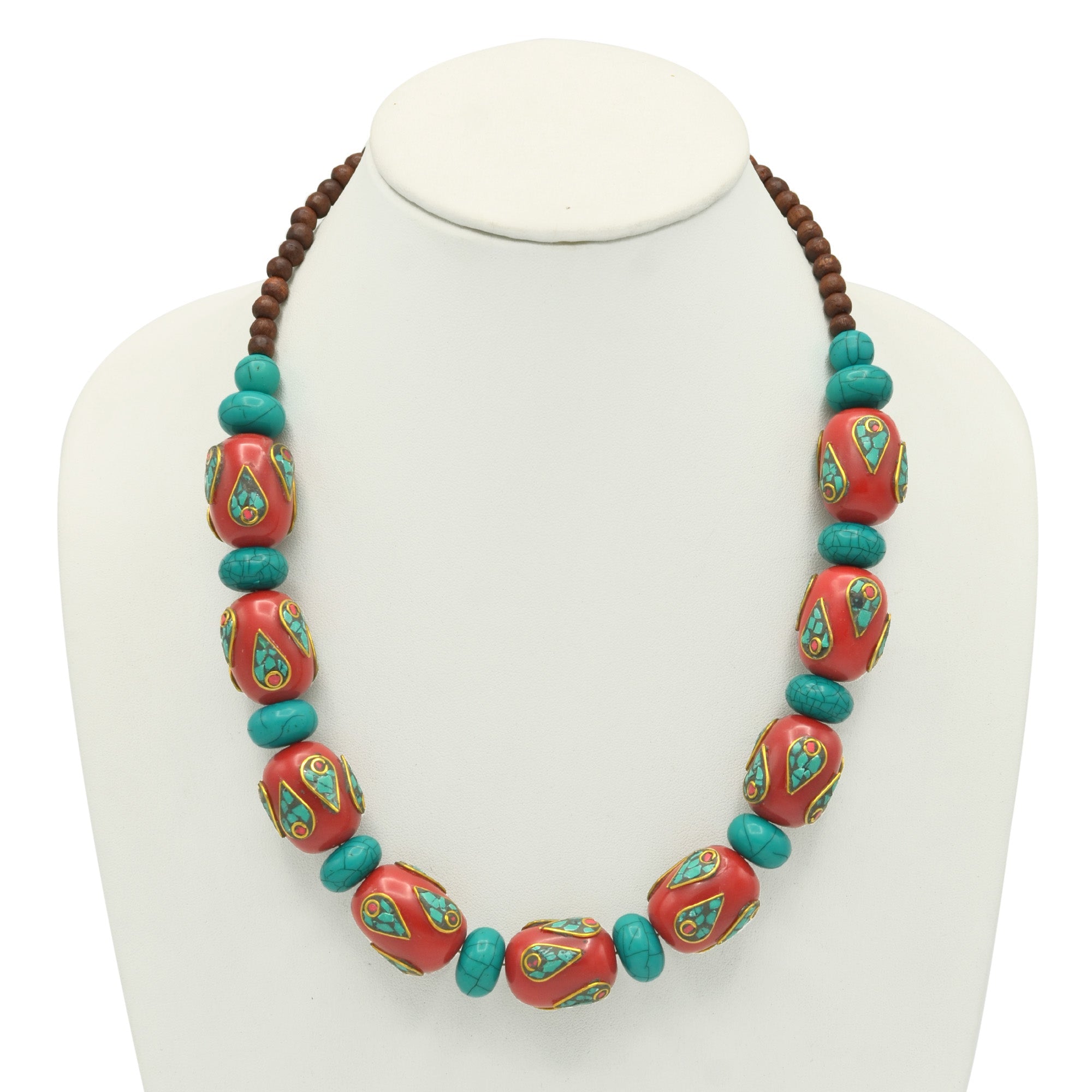 TURQUOISE AND CORAL BIG BEADS NECKLACE #FWNK-2109-26