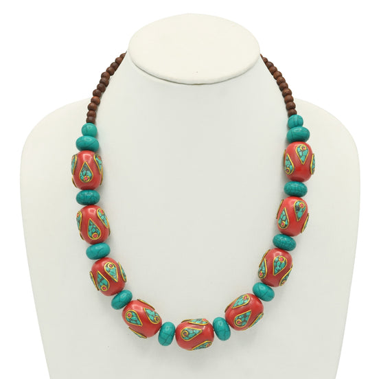 TURQUOISE AND CORAL BIG BEADS NECKLACE #FWNK-2109-26
