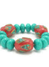 TURQUOISE AND CORAL BEADS MEMORY WITE STRETCH BRACELET #FWNK-2109-26-BRC
