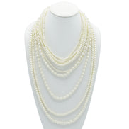 Silver Cream Pearl Multi-Row Layer Necklace # HNN90626RC(JA7)